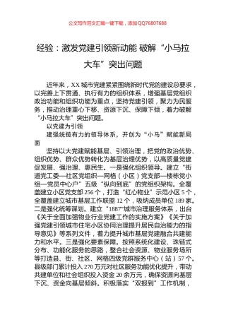 经验：激发党建引领新动能+破解“小马拉大车”突出问题