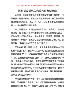 区纪委监委机关党委先进典型事迹