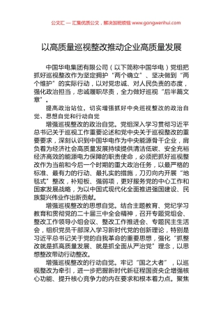 以高质量巡视整改推动企业高质量发展