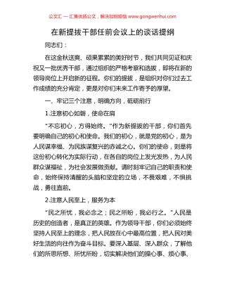 在新提拔干部任前会议上的谈话提纲