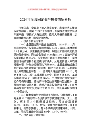 2024年全县固定资产投资情况分析