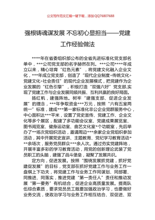 强根铸魂谋发展+不忘初心显担当——党建工作经验做法