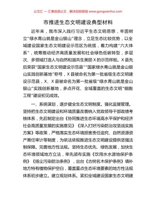 市推进生态文明建设典型材料