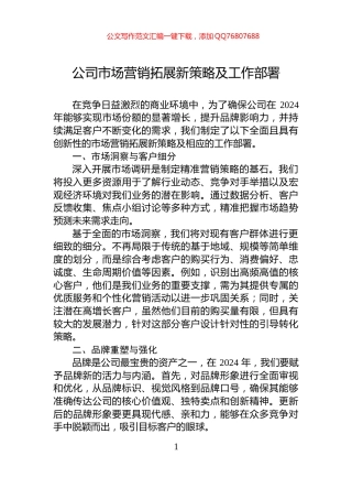 公司市场营销拓展新策略及工作部署