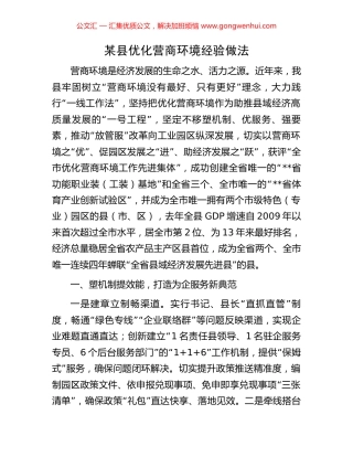 某县优化营商环境经验做法