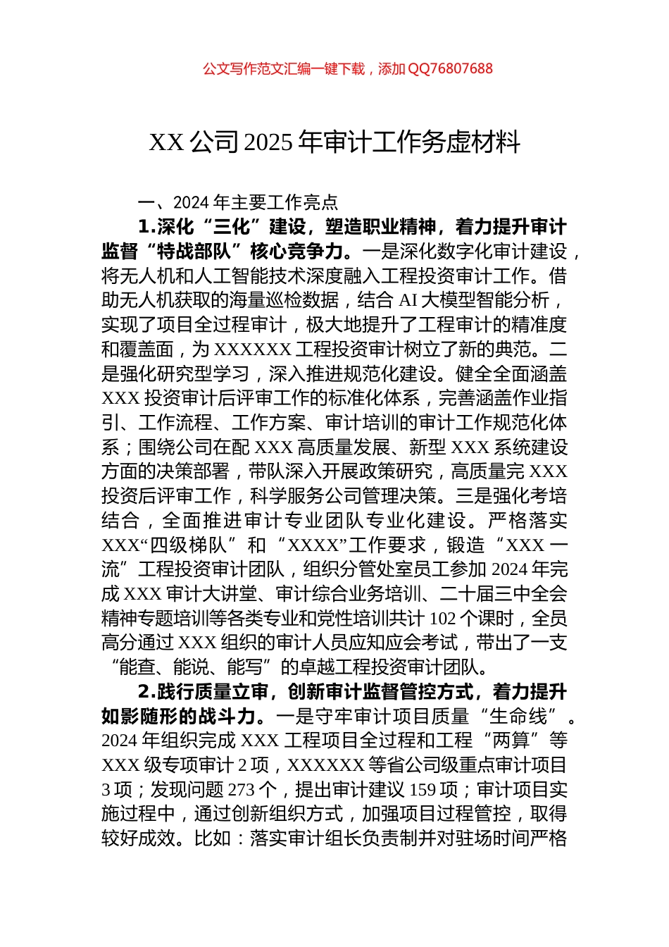 XX公司2025年审计工作务虚材料_第1页