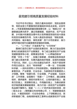 县党建引领高质量发展经验材料 (2)