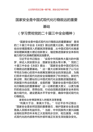 国家安全是中国式现代化行稳致远的重要基础