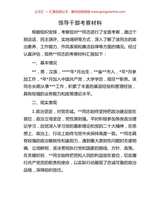 领导干部考察材料