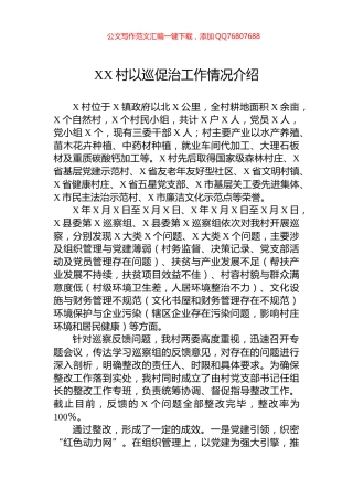 XX村以巡促治工作情况介绍