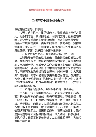 新提拔干部任职表态
