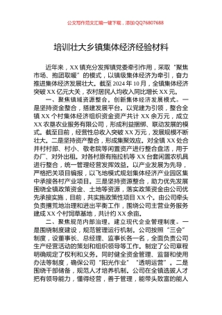 培训壮大乡镇集体经济经验材料