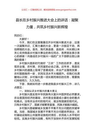 县长在乡村振兴推进大会上的讲话：凝聚力量，共筑乡村振兴新辉煌