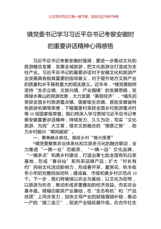 镇党委书记学习习近平总书记考察安徽时的重要讲话精神心得感悟
