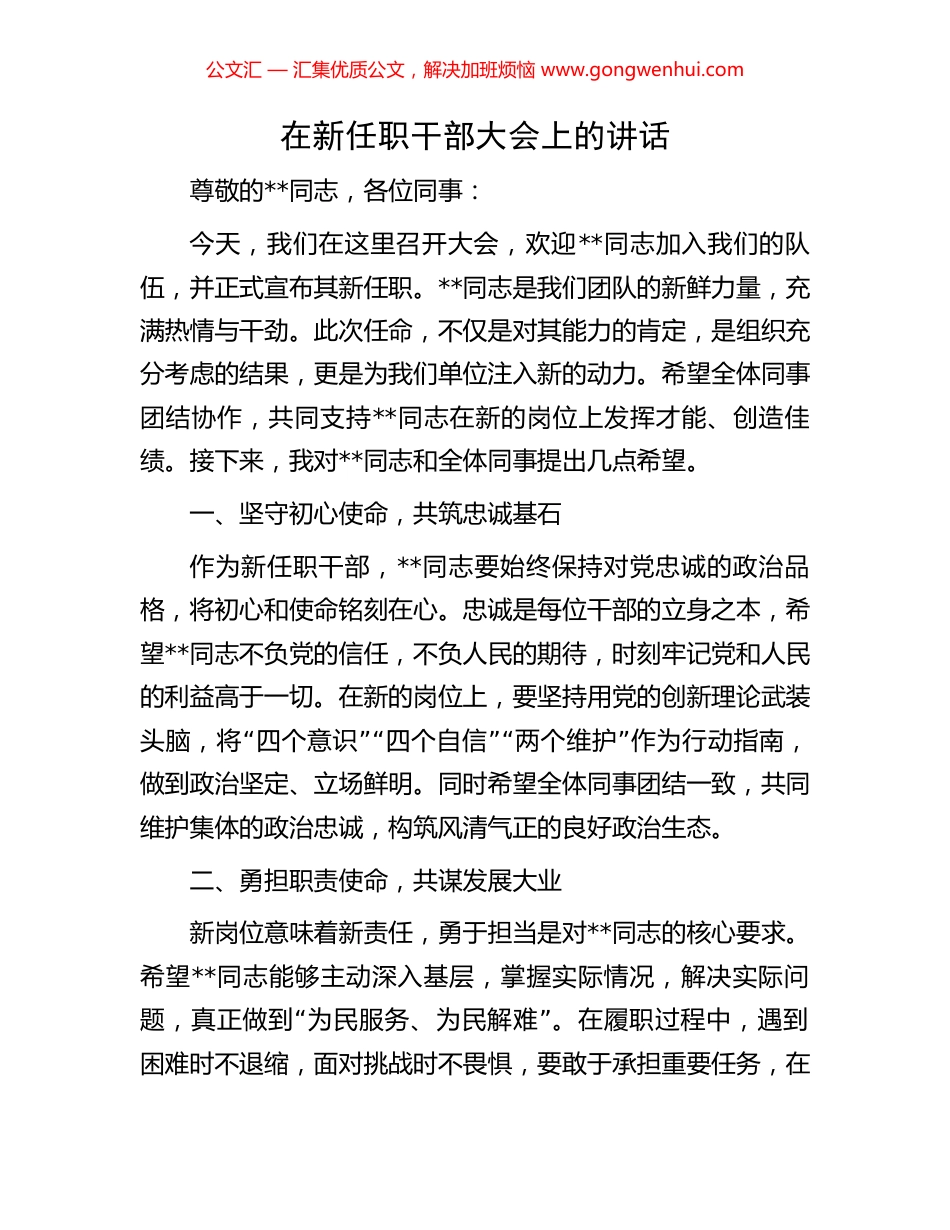 在新任职干部大会上的讲话_第1页