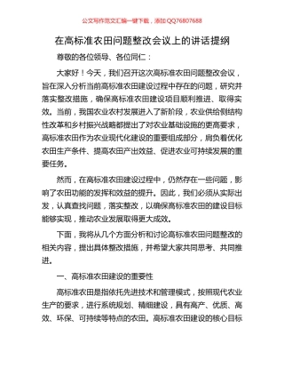 在高标准农田问题整改会议上的讲话提纲