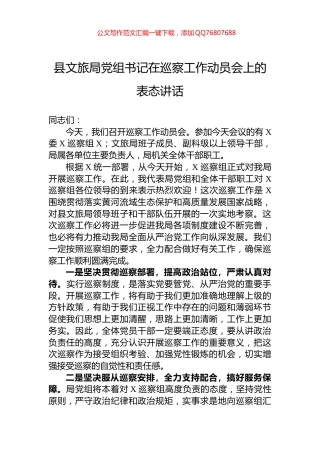 县文旅局党组书记在巡察工作动员会上的表态讲话