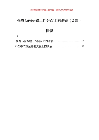 在春节前专题工作会议上的讲话（2篇）