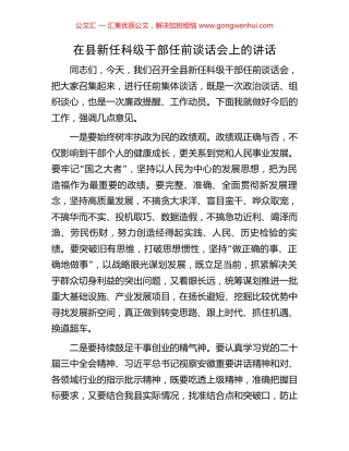 在县新任科级干部任前谈话会上的讲话