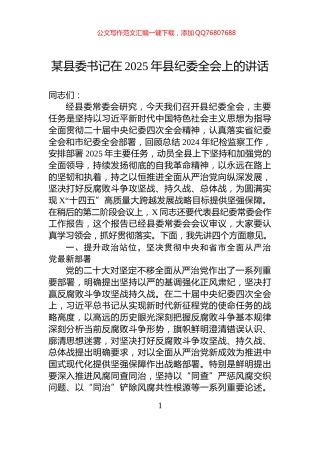 某县委书记在2025年县纪委全会上的讲话