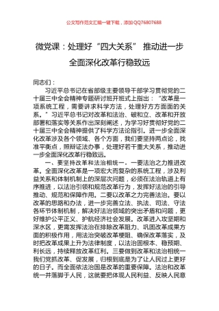微党课：处理好“四大关系”+推动进一步全面深化改革行稳致远