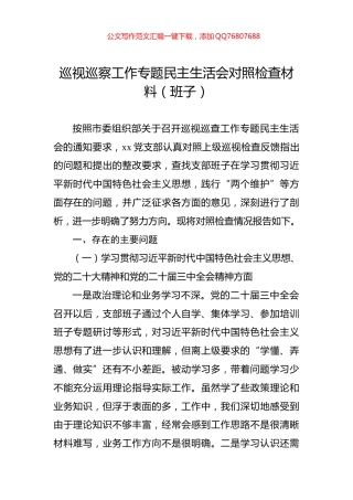 2024年巡视巡察工作专题民主生活会对照检查材料（班子）