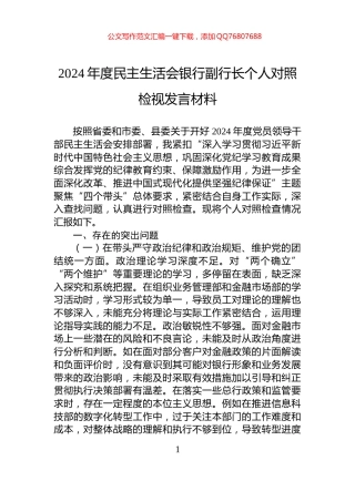 2024年度民主生活会银行副行长个人对照检视发言材料