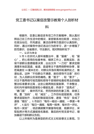 党工委书记以案促改警示教育个人剖析材料