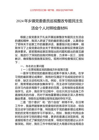 2024年乡镇党委委员巡视整改专题民主生活会个人对照检查材料