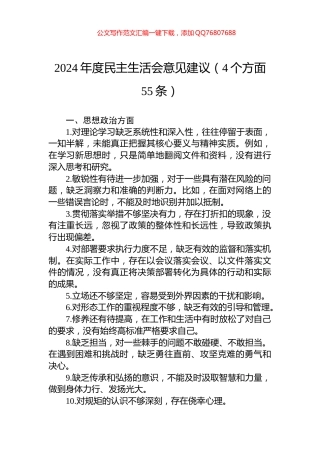 2024年度民主生活会意见建议（4个方面55条）