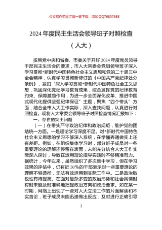 2024年度民主生活会领导班子对照检查（人大）