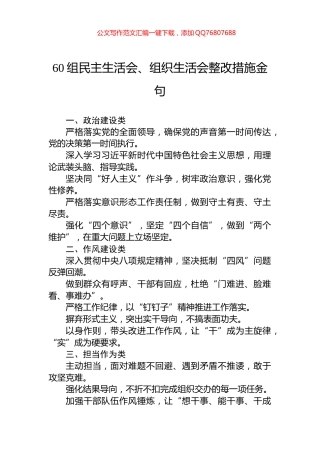 60组民主生活会、组织生活会整改措施金句