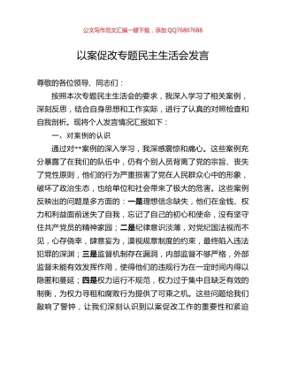 以案促改专题民主生活会发言