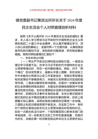 镇党委副书记兼派出所所长关于2024年度民主生活会个人对照查摆剖析材料