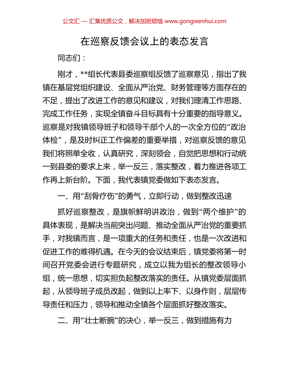 在巡察反馈会议上的表态发言_第1页