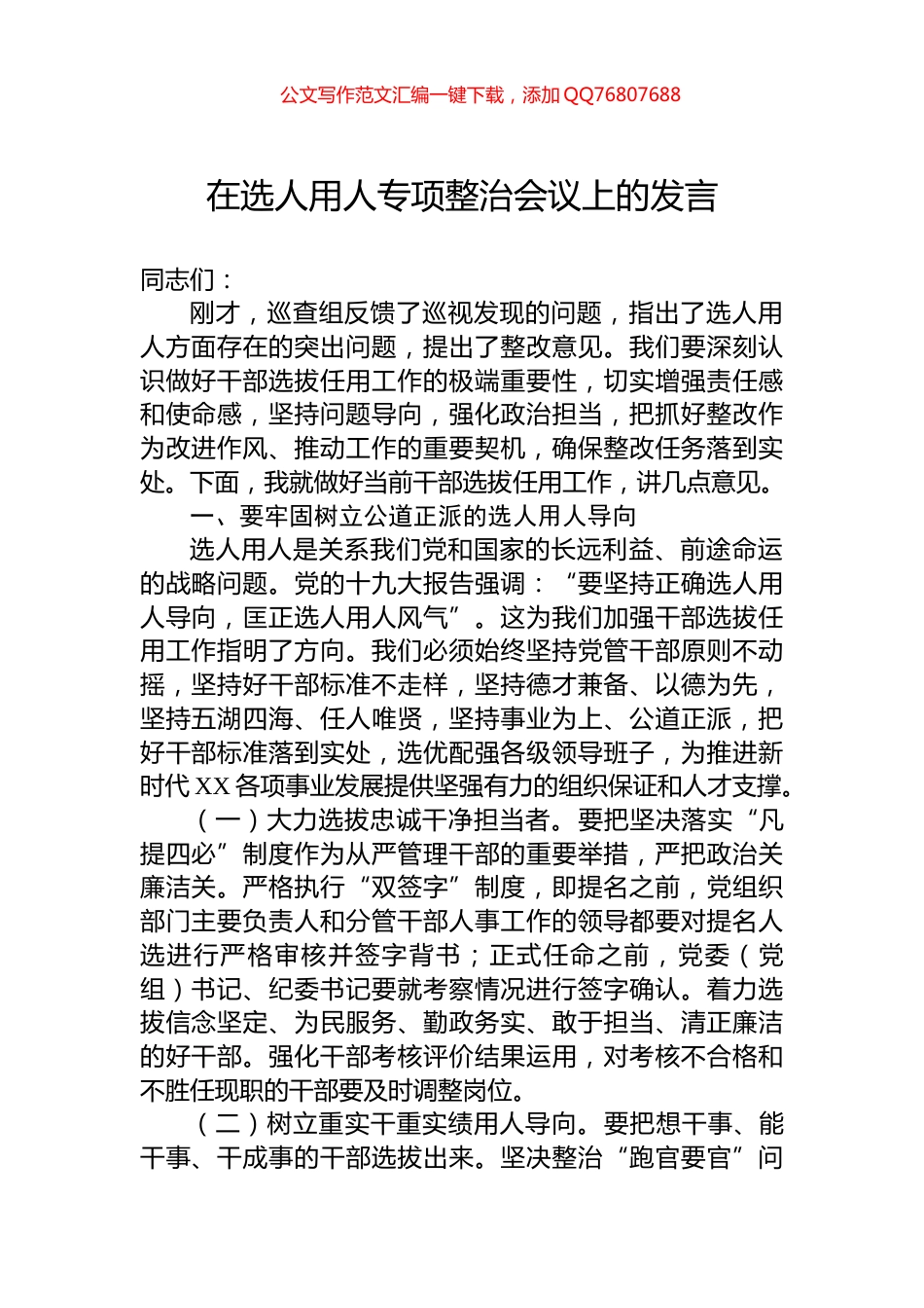 在选人用人专项整治会议上的发言_第1页