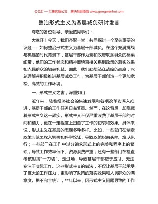 整治形式主义为基层减负研讨发言