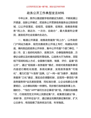 政务公开工作典型发言材料