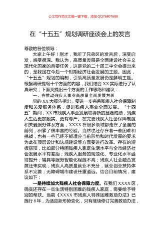 在“十五五”规划调研座谈会上的发言