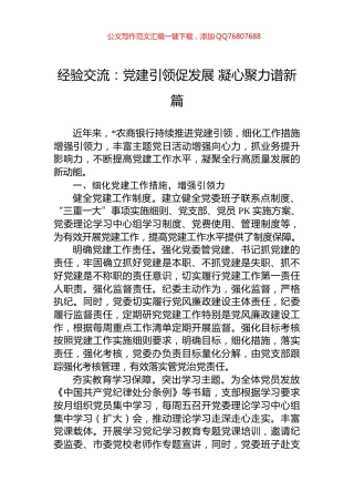 经验交流：党建引领促发展+凝心聚力谱新篇