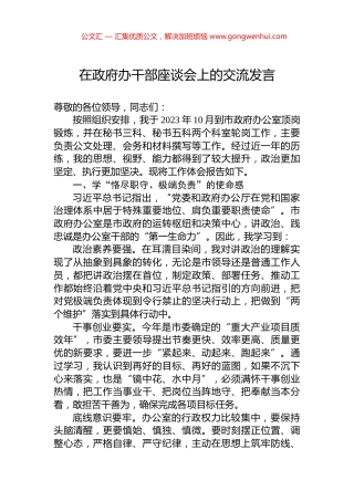在政府办干部座谈会上的交流发言 (2)
