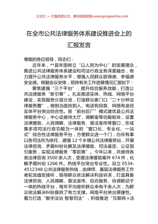 在全市公共法律服务体系建设推进会上的汇报发言 (2)