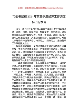 市委书记在2024年第三季度经济工作调度会上的发言 (2)