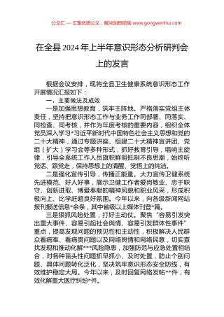 在全县2024年上半年意识形态分析研判会上的发言 (2)