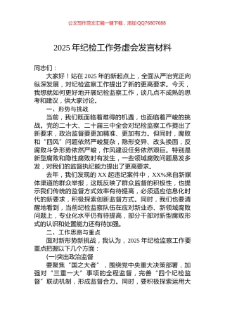 2025年纪检工作务虚会发言材料