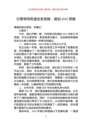 分管领导务虚会发言稿：谋划2025思路