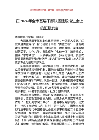 在2024年全市基层干部队伍建设推进会上的汇报发言