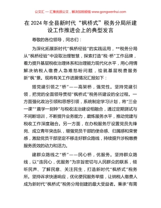 在2024年全县新时代“枫桥式”税务分局所建设工作推进会上的典型发言
