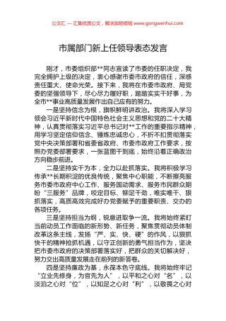 市属部门新上任领导表态发言