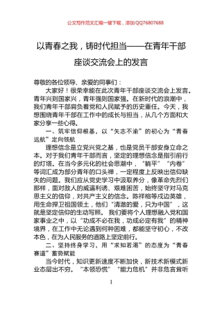 以青春之我，铸时代担当——在青年干部座谈交流会上的发言